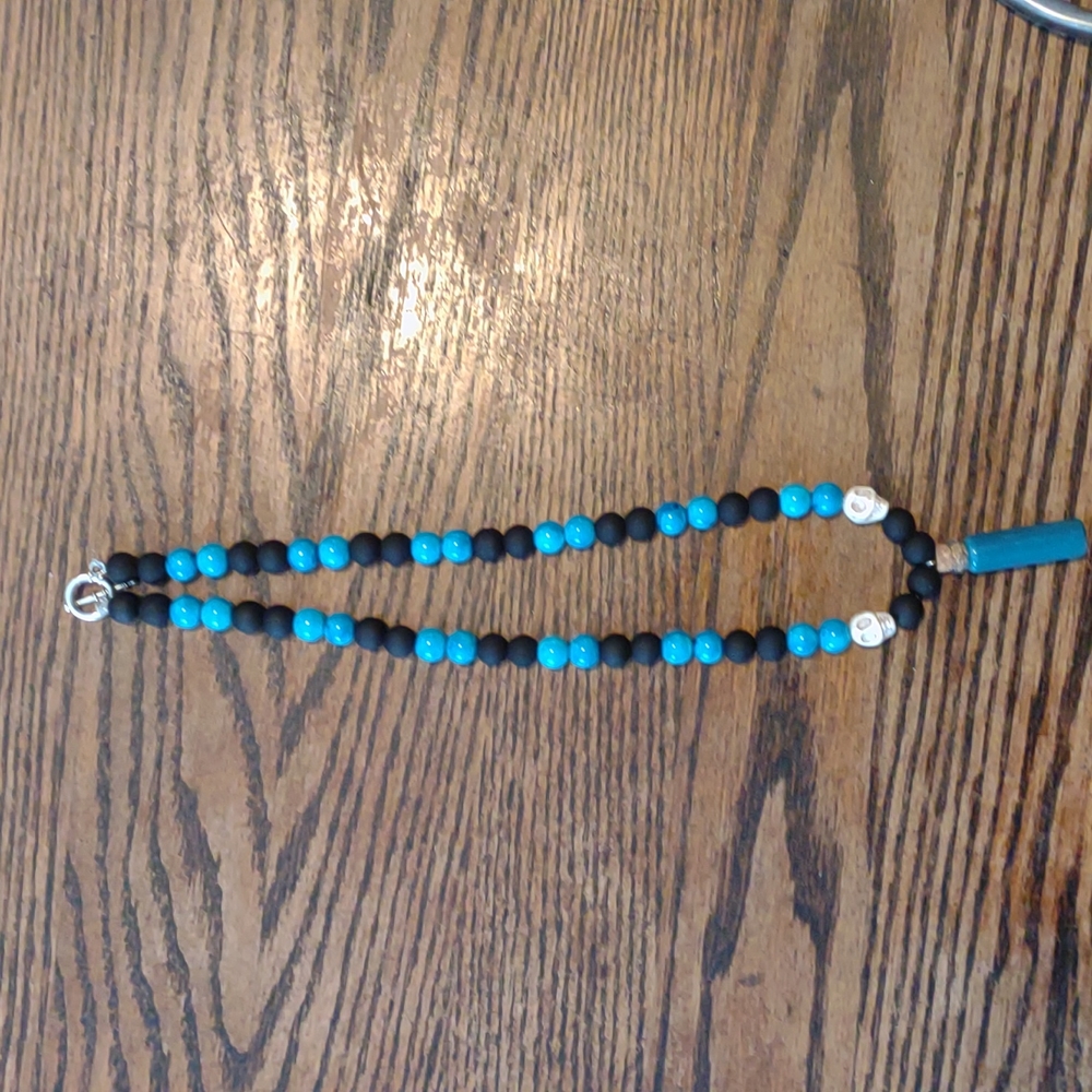 Blue and black beaded necklace